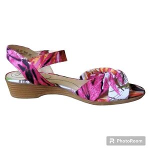 LifeStride Monaco Pink/White/Multi Fabric Twist Sandals Women's 7.5M EXC. COND!!